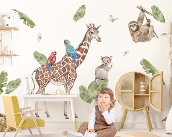 Wandtattoo XXL Giraffe Wandsticker für Kinderzimmer Dschungel Tiere Wandaufkleber Safari für Babyzimmer selbstklebend Deko DK1087