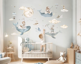 Sticker mural océan tatouage mural pour chambre d'enfant animaux du monde sous-marin sticker mural pour chambre de bébé baleine décoration auto-adhésif DK1138