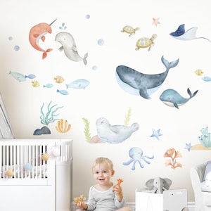 XXL Wall Sticker Set Sea Animals Children's Room Wall Decal Underwater World Ocean Wall Sticker for Baby Room Wall Decoration DK1065