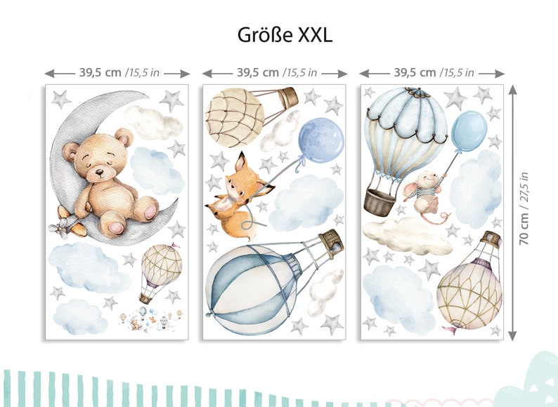 Animaux de la forêt ballon à air chaud stickers muraux pour chambres d'enfants ours lune sticker mural set stickers muraux pour chambre de bébé décoration autocollante DK1150 image 4