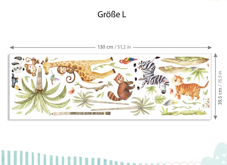 Lot d'autocollants XXL Autocollant mural animaux de la jungle pour chambre d'enfant Autocollant mural animaux de safari pour chambre de bébé Autocollant mural palmier DK1146 image 3