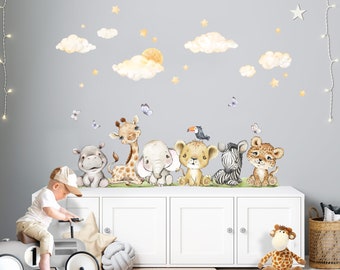 Dschungeltiere Set Wandtattoo für Kinderzimmer Wandsticker für Babyzimmer Wandaufkleber Löwe Giraffe Wanddeko DK1031