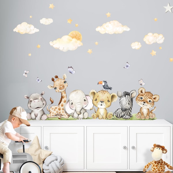 Dschungeltiere Set Wandtattoo für Kinderzimmer Wandsticker für Babyzimmer Wandaufkleber Löwe Giraffe Wanddeko DK1031