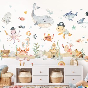 XXL autocollant mural set animaux marins chambre d'enfant autocollant mural océan monde sous-marin autocollant mural pour chambre de bébé décoration murale DK1118 image 1