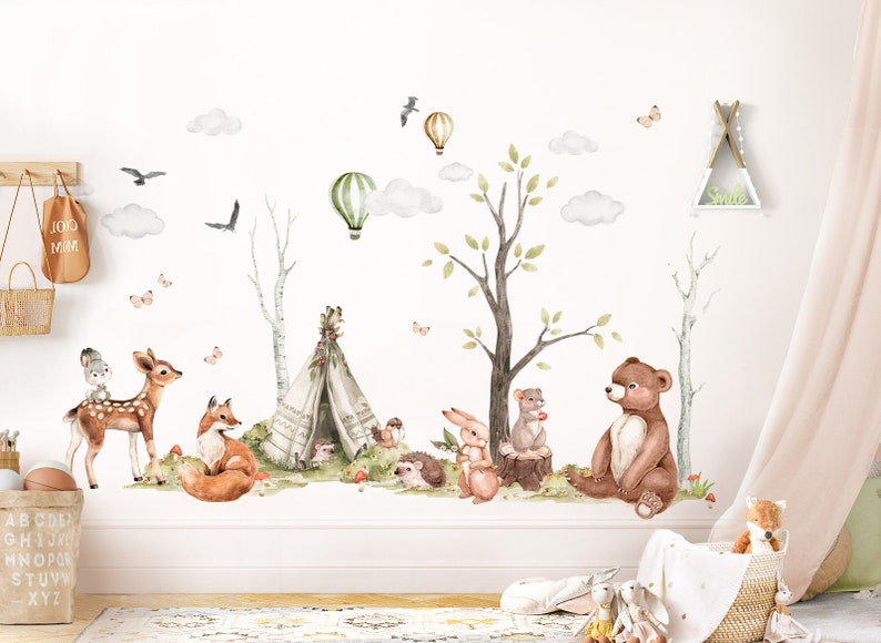 Stickers muraux XXL animaux de la forêt set stickers muraux pour chambres d'enfants stickers muraux pour chambres de bébé chambre décoration murale DK1112 image 1