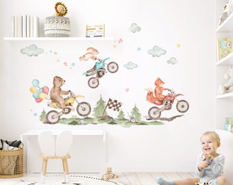 Wandsticker Motorräder Set Wandtattoo Kinderzimmer Dirt Bike Motocross Wandaufkleber für Babyzimmer Junge Wanddeko DK1043