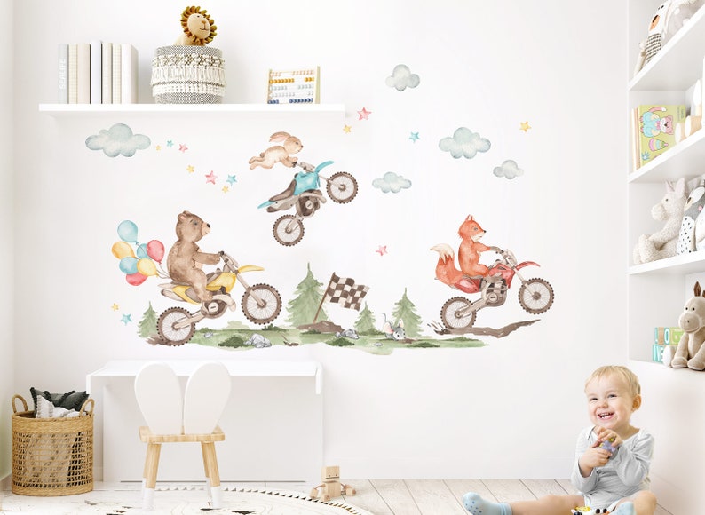 Muurstickers Motoren Set Muur Tattoo Kinderkamer Crossmotor Motocross Muurstickers voor Babykamer Jongen Wanddecoratie DK1043 afbeelding 1