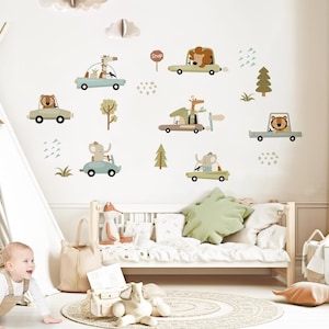 Wall sticker Boho vehicles wall decal children's room safari animals wall sticker cars trees baby room boy self-adhesive decoration DK1143