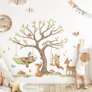 XXL set de stickers muraux pour chambre d'enfant animaux de la forêt sticker mural pour chambre de bébé arbre renard ours sticker mural décoration autocollante DK1134 image 1