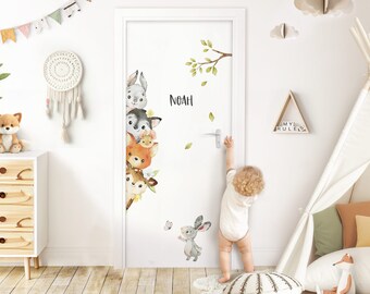 Autocollant mural autocollant de porte jungle, autocollant mural pour chambre d'enfant, animaux de safari, autocollant mural pour chambre de bébé, décoration autocollante DK1053