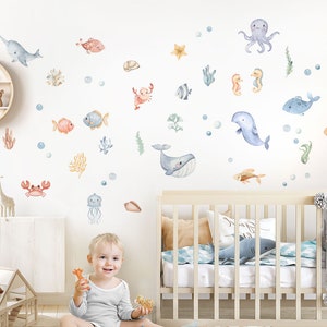 Wall Sticker Set of 52 Sea Animals Wall Stickers for Children's Room Fish Underwater World Wall Stickers for Baby Room Bathroom Decoration DK1144