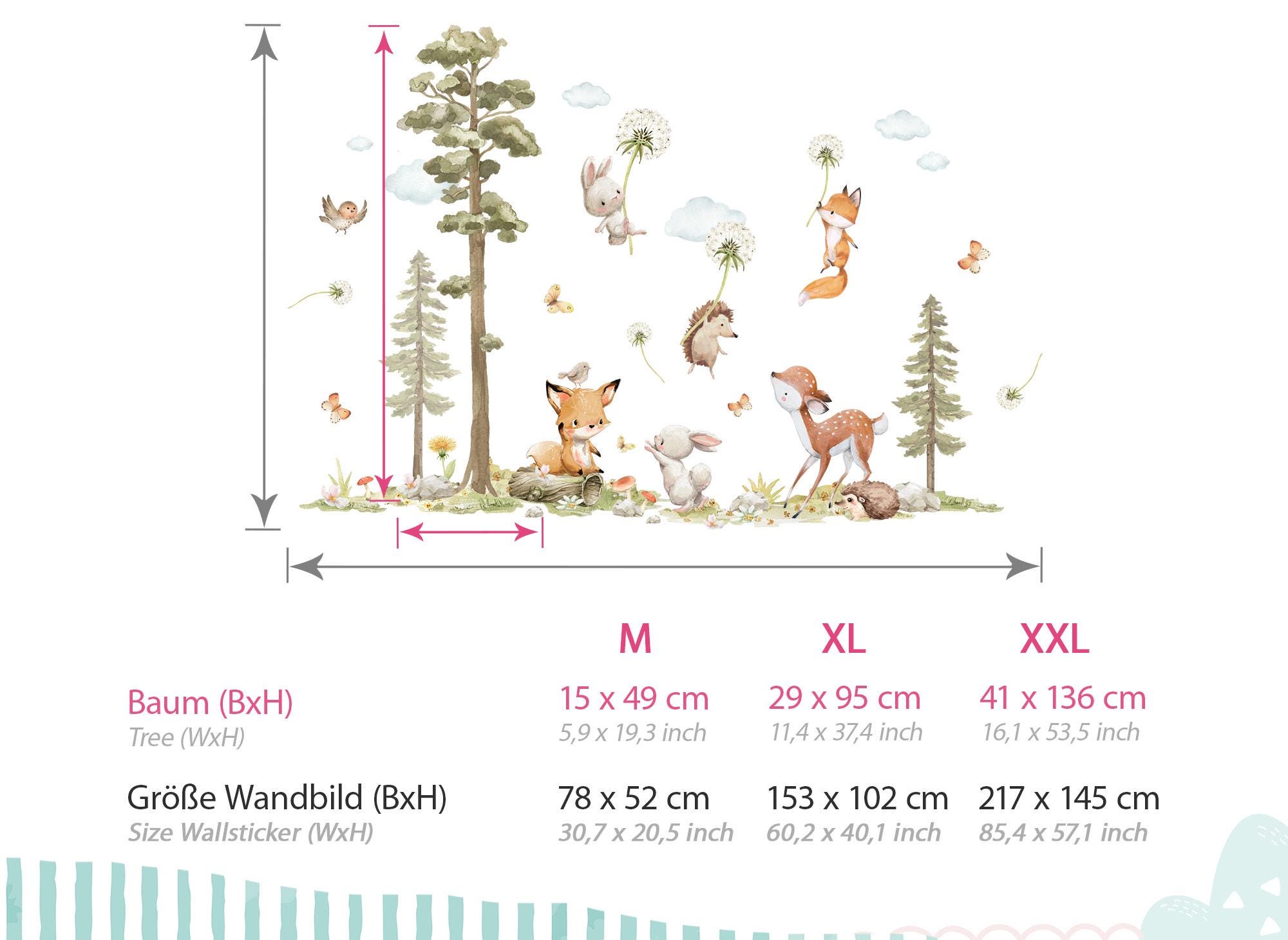 XXL Sticker Set Forest Animals Wall Stickers for Children's Room Dandelion Animals Wall Decal for Baby Room Wall Sticker Decoration Self-Adhesive DK1137