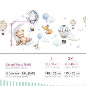 Animaux de la forêt ballon à air chaud stickers muraux pour chambres d'enfants ours lune sticker mural set stickers muraux pour chambre de bébé décoration autocollante DK1150 image 2