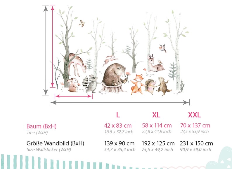 Autocollant mural XXL animaux de la forêt avec arbre, autocollant mural pour chambre d'enfant, décoration murale pour chambre de bébé, DK1117 image 2