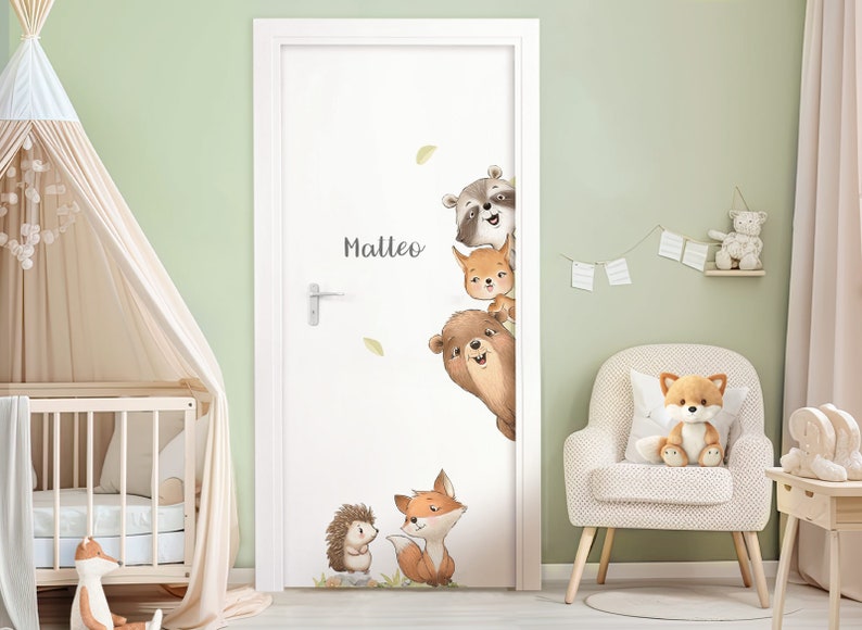 Türsticker Waldtiere Wandtattoo für Kinderzimmer personalisiert Wandsticker für Babyzimmer Wandaufkleber mit Name selbstklebend Deko DK1149 zdjęcie 2