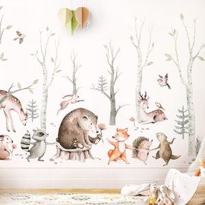 Autocollant mural XXL animaux de la forêt avec arbre, autocollant mural pour chambre d'enfant, décoration murale pour chambre de bébé, DK1117 image 1