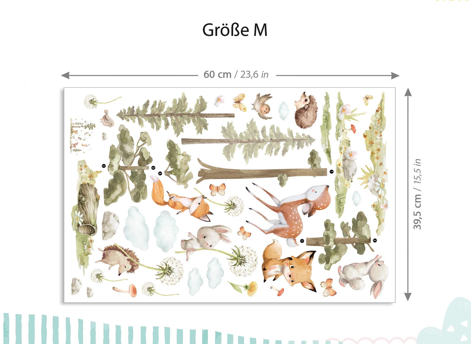 XXL Sticker Set Forest Animals Wall Stickers for Children's Room Dandelion Animals Wall Decal for Baby Room Wall Sticker Decoration Self-Adhesive DK1137
