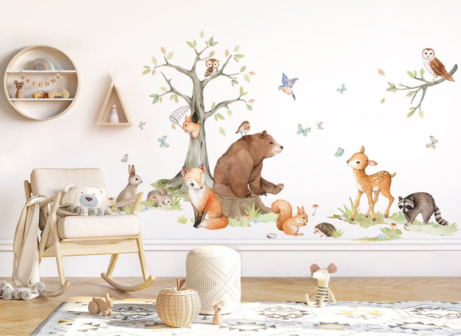 XXL Wall Sticker of Woodland Animals With Tree, Wall Decal for Children ...