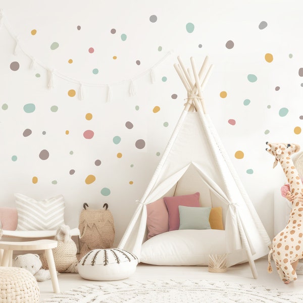 Polka dots wall stickers 92 pieces set for baby room wall decal dots spots for children's room adhesive dots yellow mint red wall sticker DK1011