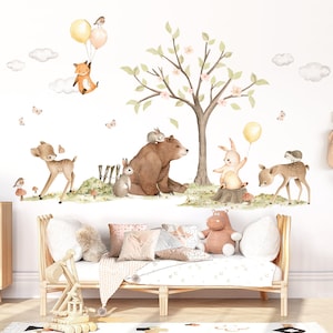 Forest animals wall sticker for children's room bear rabbit deer wall sticker for baby room boho wall sticker self-adhesive decoration DK1113