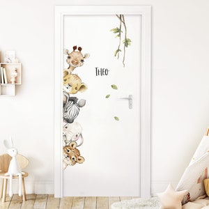 Autocollant de porte pour chambre d'enfant, animaux de la jungle, autocollant mural pour chambre de bébé, autocollant mural safari, décoration autocollante DK1054 image 5