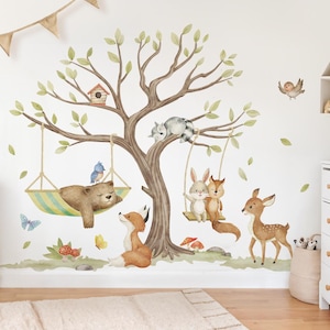 XXL wall sticker set for children's room forest animals wall stickers for baby room tree fox bear wall sticker self-adhesive decoration DK1162