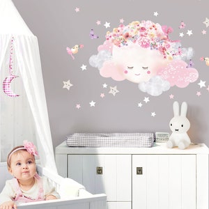 Wall sticker pink moon with clouds wall sticker for children&#39;s room stars wall sticker for baby room decoration self-adhesive DK1080