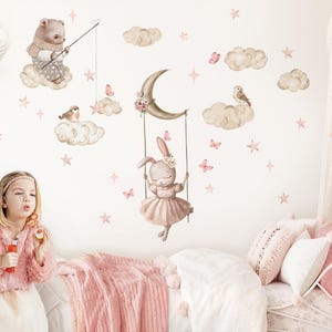 Wall sticker for children's room rabbit bear wall sticker forest animals baby room wall sticker clouds sticker self-adhesive decoration DK1126