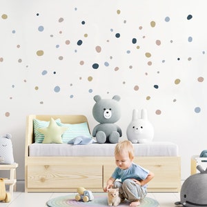Polka dots wall sticker set adhesive dots 92 pieces wall sticker children&#39;s room dots circles blue beige grey wall sticker dots DK1020