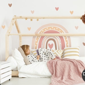 Wandtattoo Regenbogen mit Herzen Wandsticker für Babyzimmer Wandaufkleber für Kinderzimmer Deko selbstklebend DK1035 zdjęcie 1