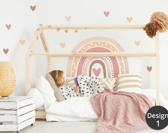 Wandtattoo Regenbogen mit Herzen Wandsticker für Babyzimmer Wandaufkleber für Kinderzimmer Deko selbstklebend DK1035