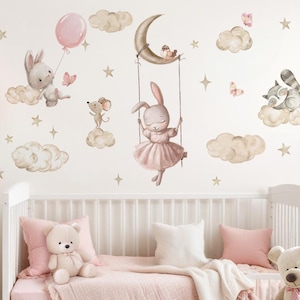 Wall sticker for baby room rabbit watercolor wall stickers for children's room animals balloon wall stickers self-adhesive decoration DK1163
