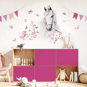 Wall sticker horse head & flowers wall sticker for children&#39;s room butterflies wall sticker for baby room self-adhesive decoration DK1048