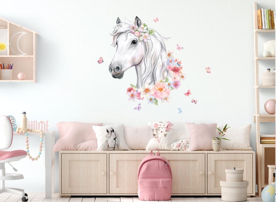 Decorative children's room wall stickers horse head flowers wall sticker butterflies baby room wall stickers animals self-adhesive DK1046