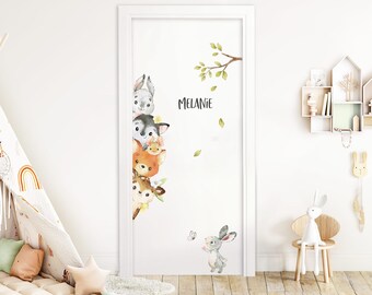 Autocollant de porte animaux de la forêt, autocollant mural pour chambre d'enfant, autocollant mural pour chambre de bébé, autocollant mural, décoration autocollante DK1045