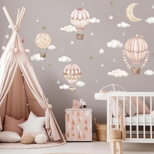 Wall sticker hot air balloon clouds wall decal for children's room watercolor boho wall sticker for baby room self-adhesive decoration DK1135