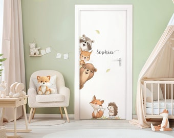 Türsticker Waldtiere Wandtattoo für Kinderzimmer personalisiert Wandsticker für Babyzimmer Wandaufkleber mit Name selbstklebend Deko DK1149