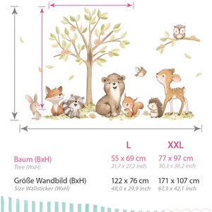 Autocollant mural animaux de la forêt avec arbre, autocollant mural pour chambre d'enfant, autocollant mural animaux bohème pour décoration de chambre de bébé, autocollant DK1147 image 2