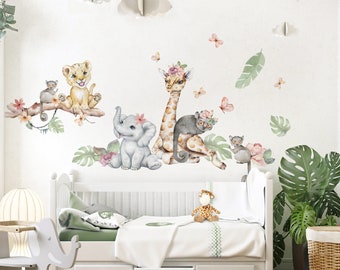 Dschungel Tiere XXL Set Wandsticker für Kinderzimmer Safari Sticker Wandtattoo für Babyzimmer Wandaufkleber Wanddeko DK1086