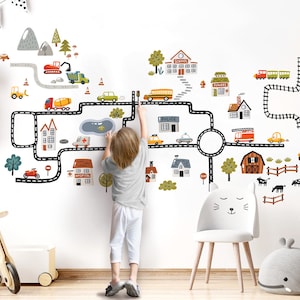 Wall sticker vehicles roads set wall stickers for children's rooms houses transports car baby room self-adhesive wall stickers DK1002