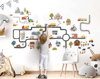 Wall sticker vehicles streets set wall stickers for children's rooms houses transport car baby room self-adhesive wall sticker DK1002