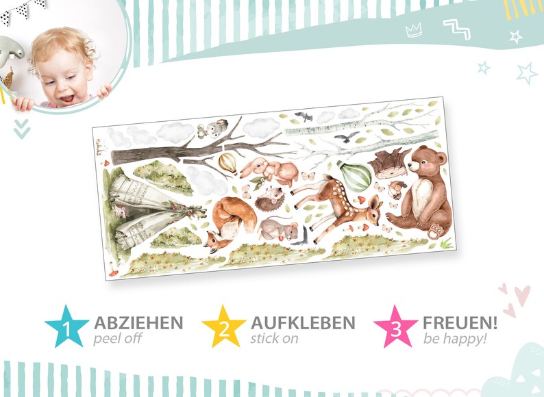 Wandsticker XXL Waldtiere Set Wandaufkleber für Kinderzimmer Wandtattoo für Babyzimmer Schlafzimmer Wanddeko DK1112 zdjęcie 3