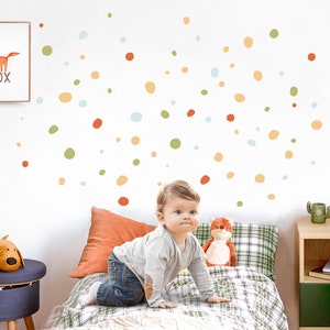 Polka Dots Wall Stickers Children's Room Set of 92 Dots Circles Yellow Light Blue Red Wall Stickers Baby Room Self-Adhesive Dots DK1016 image 1