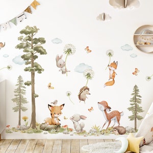 XXL Sticker Set Waldtiere Wandsticker für Kinderzimmer Pusteblume Tiere Wandtattoo für Babyzimmer Wandaufkleber Deko selbstklebend DK1137 Bild 1