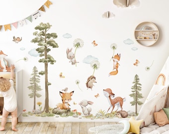 XXL conjunto de pegatinas animales del bosque etiqueta de la pared para la habitación de los niños diente de león animales tatuaje de la pared para la habitación del bebé etiqueta de la pared decoración autoadhesiva DK1137