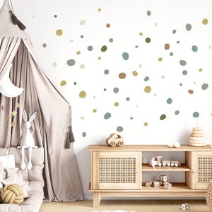 Pegatinas de pared de lunares para habitación infantil, juego de 92 pegatinas de pared para habitación de bebé, círculos, puntos adhesivos, verde, marrón, menta, pegatinas de pared DK1009