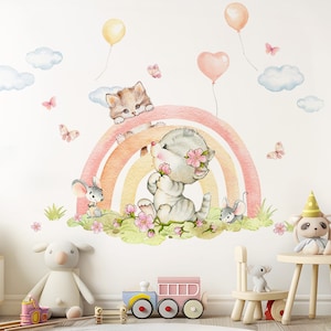 Wall sticker rainbow watercolor wall stickers animals for children&#39;s room wall stickers for baby rooms self-adhesive decoration DK1115
