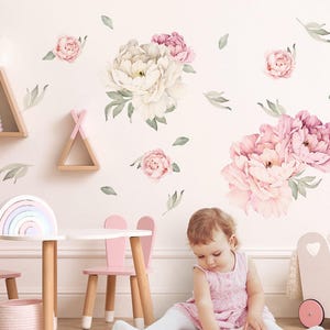 Peonies set wall stickers flowers wall decals for children&#39;s rooms watercolor plants wall stickers self-adhesive decoration DK1079