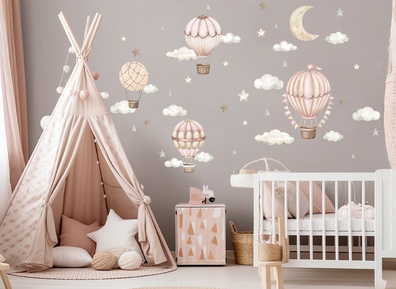 Wall sticker hot air balloon clouds wall tattoo for children's room watercolor boho wall sticker for baby room self-adhesive decoration DK1135 image 1