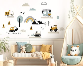 Autocollant mural ensemble de véhicules chambre de bébé chambre d'enfant voiture transport routier autocollant mural pelle autocollant mural autocollant DK1003